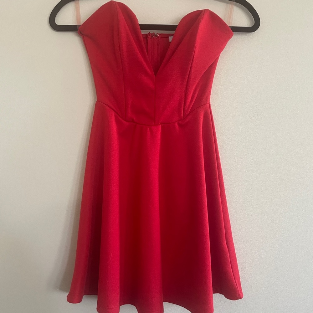 Red Deep V Dress - Picture 2 of 7